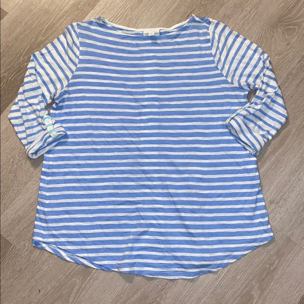 J Jill striped Button Back Inverted Pleat Rolled Sleeve Top